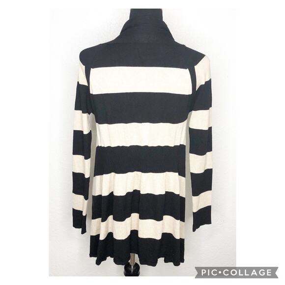 WHBM black tan striped open front waterfall cardigan size Small - Picture 14 of 14